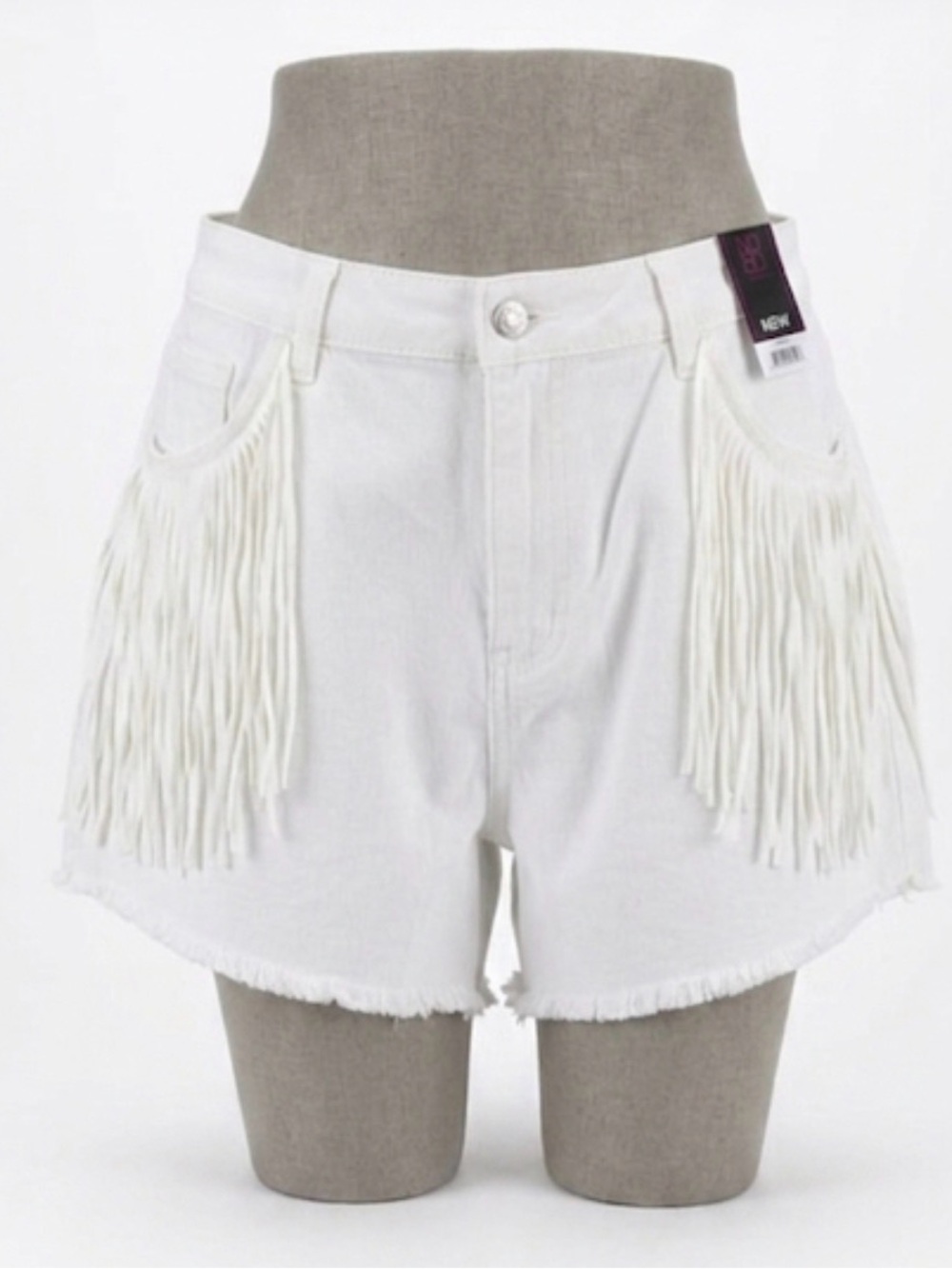 NWT No Boundaries White Denim Fringe Shorts - Size XL Festival Style Cowgirl